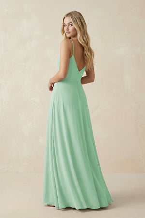 Cami Strap A-Line Chiffon Bridesmaid Dress with Slit in Pale Pistachio - SHE IS ME BRIDESMAID DRESSES