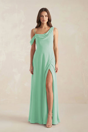 One-Shoulder Chiffon A-Line Bridesmaid Dress in Pale Pistachio - SHE IS ME BRIDESMAID DRESSES