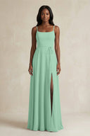 A-Line Spaghetti Straps Chiffon Bridesmaid Dress in Pale Pistachio - KISS BRIDAL BRIDESMAID DRESSES