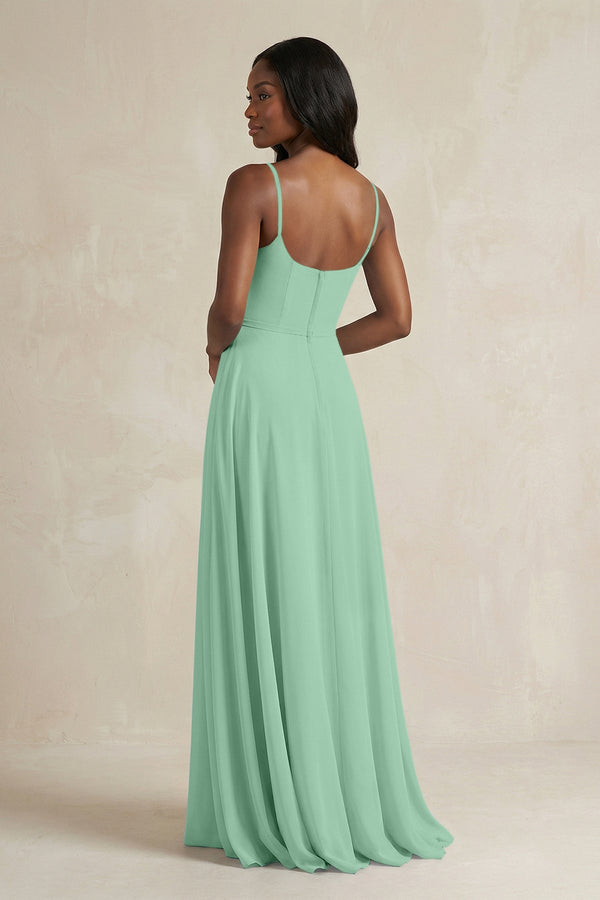 A-Line Spaghetti Straps Chiffon Bridesmaid Dress in Pale Pistachio - KISS BRIDAL BRIDESMAID DRESSES