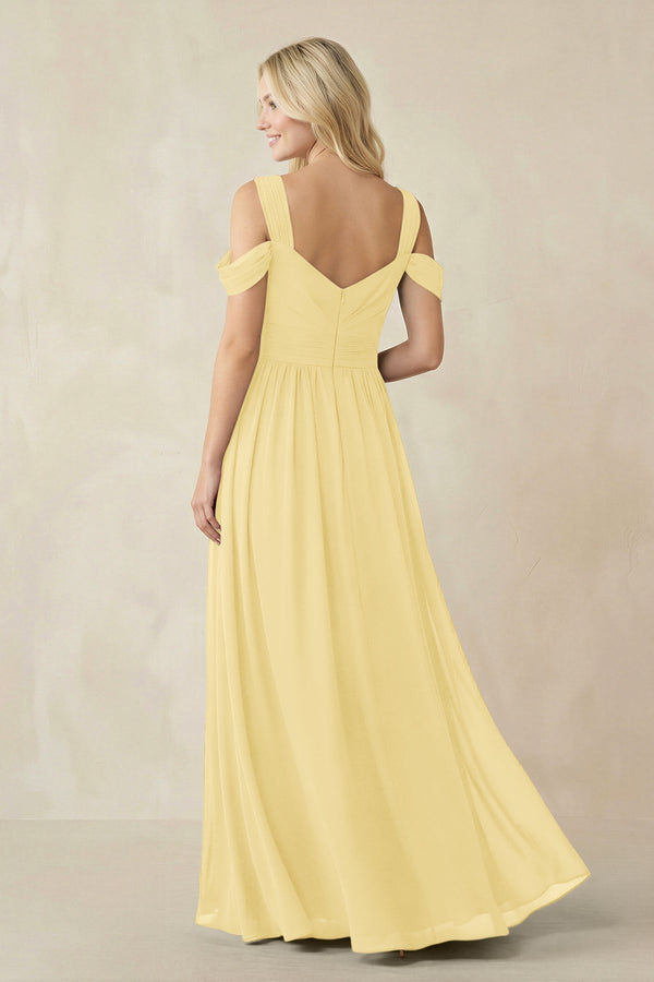 Chiffon A-Line Bridesmaid Dress with Slit  in Pastel Yellow - SHE IS ME BRIDESMAID DRESSES