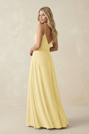 Cami Strap A-Line Chiffon Bridesmaid Dress with Slit in Pastel Yellow - SHE IS ME BRIDESMAID DRESSES