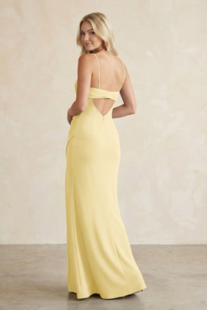 Cami Strap Chiffon Sheath Bridesmaid Dress with Slit in Pastel Yellow - SHE IS ME BRIDESMAID DRESSES