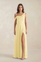 One-Shoulder Chiffon A-Line Bridesmaid Dress in Pastel Yellow - KISS BRIDAL BRIDESMAID DRESSES