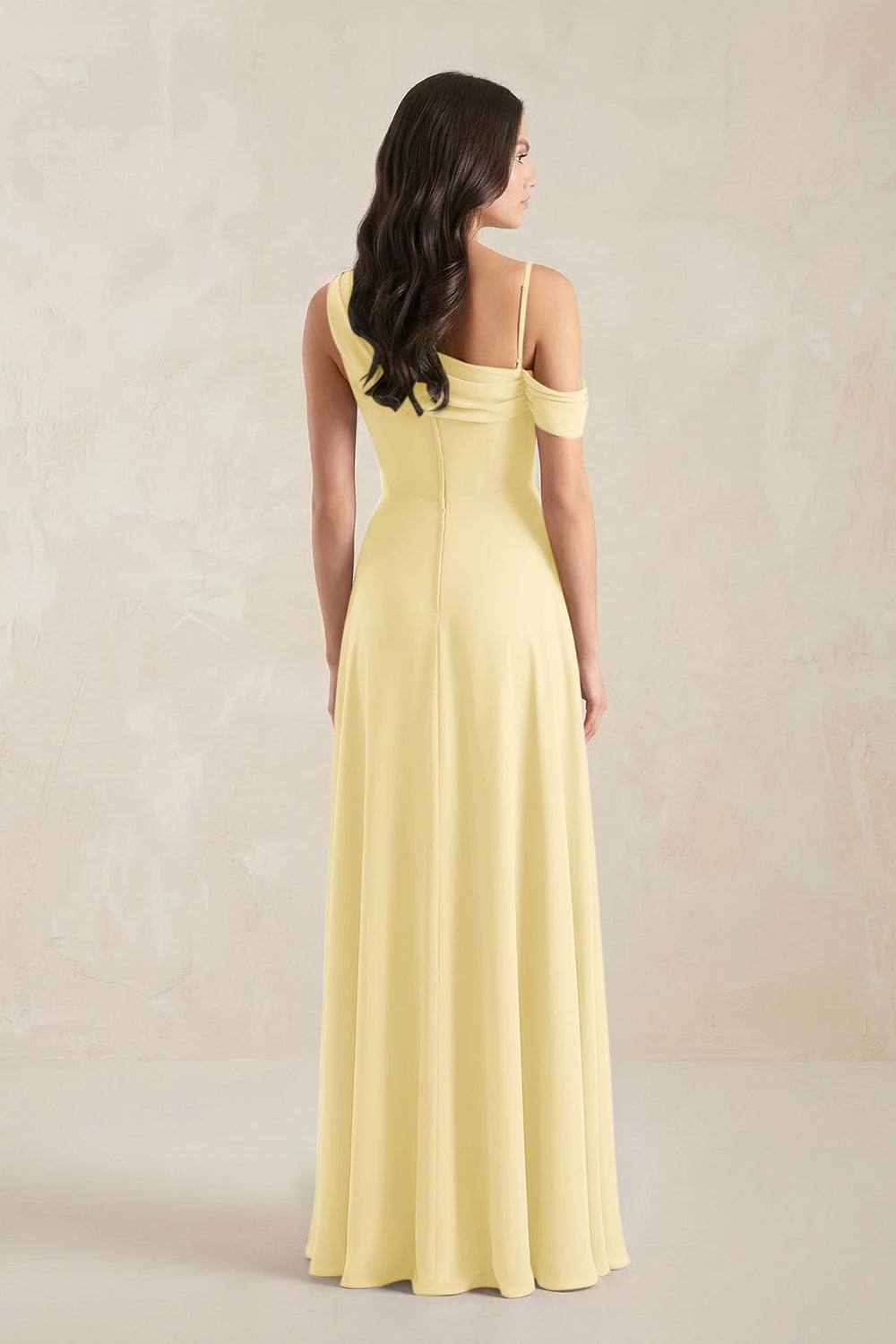 One-Shoulder Chiffon A-Line Bridesmaid Dress in Pastel Yellow - KISS BRIDAL BRIDESMAID DRESSES