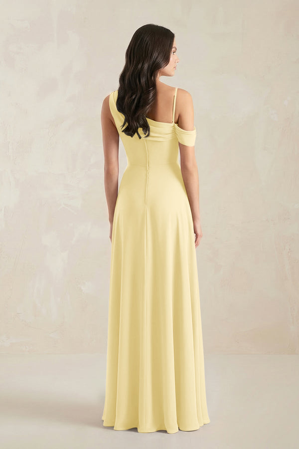 One-Shoulder Chiffon A-Line Bridesmaid Dress in Pastel Yellow - SHE IS ME BRIDESMAID DRESSES
