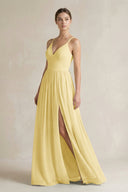 A-Line Spaghetti Strap Chiffon Bridesmaid Dress in Pastel Yellow - SHE IS ME BRIDESMAID DRESSES