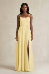 A-Line Spaghetti Straps Chiffon Bridesmaid Dress in Pastel Yellow - KISS BRIDAL BRIDESMAID DRESSES
