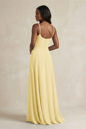 A-Line Spaghetti Straps Chiffon Bridesmaid Dress in Pastel Yellow - KISS BRIDAL BRIDESMAID DRESSES