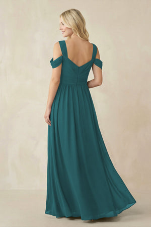 Chiffon A-Line Bridesmaid Dress with Slit  in Pine - SHE IS ME BRIDESMAID DRESSES
