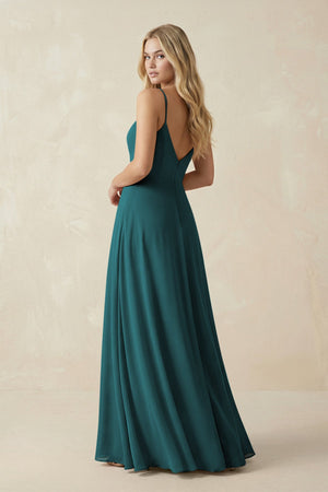 Cami Strap A-Line Chiffon Bridesmaid Dress with Slit in Pine - SHE IS ME BRIDESMAID DRESSES