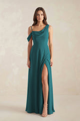 One-Shoulder Chiffon A-Line Bridesmaid Dress in Pine - KISS BRIDAL BRIDESMAID DRESSES