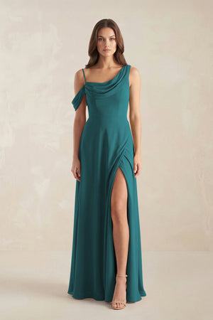 One-Shoulder Chiffon A-Line Bridesmaid Dress in Pine - SHE IS ME BRIDESMAID DRESSES