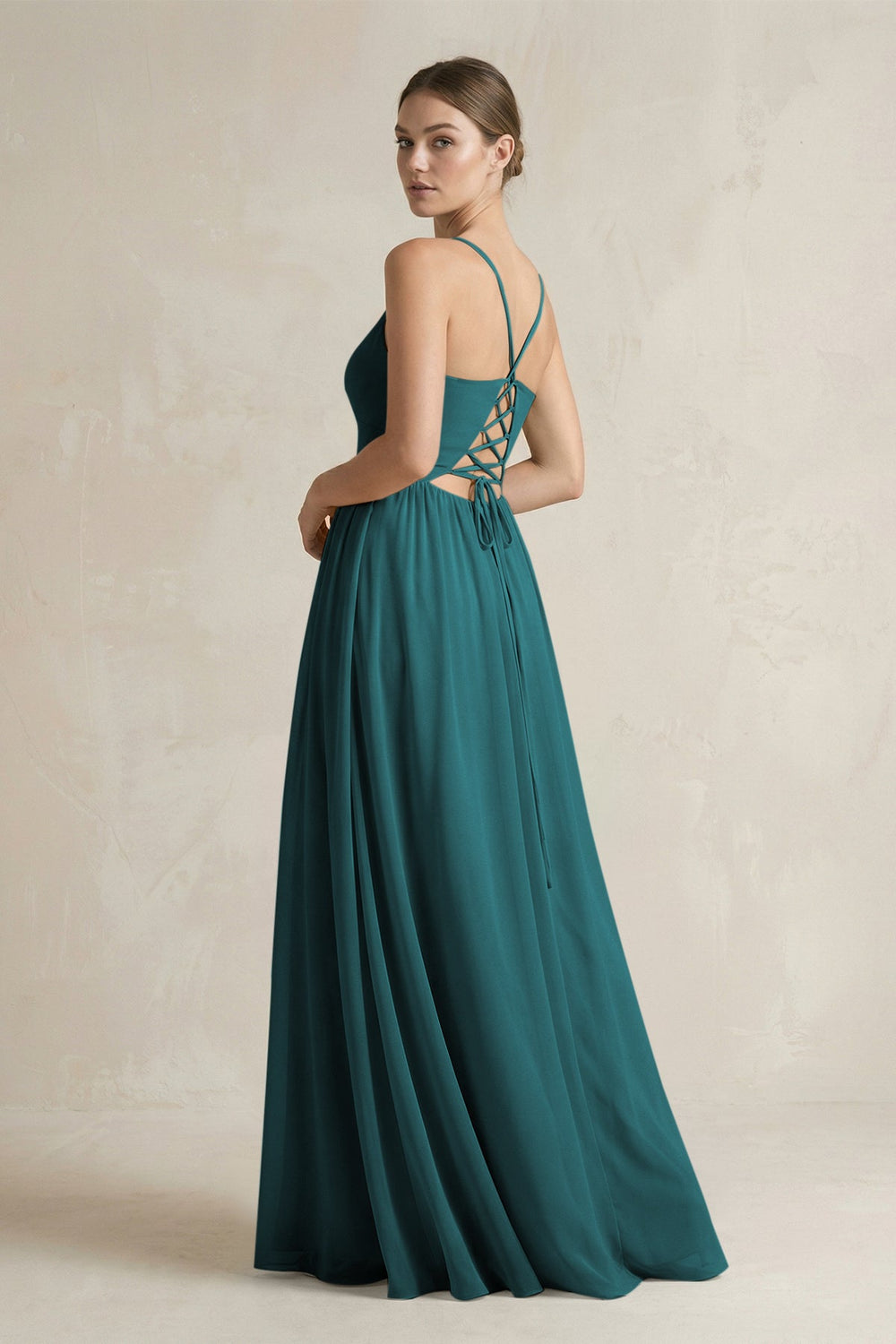 A-Line Spaghetti Strap Chiffon Bridesmaid Dress in Pine - SHE IS ME BRIDESMAID DRESSES