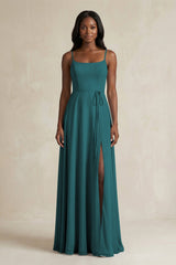 A-Line Spaghetti Straps Chiffon Bridesmaid Dress in Pine - KISS BRIDAL BRIDESMAID DRESSES