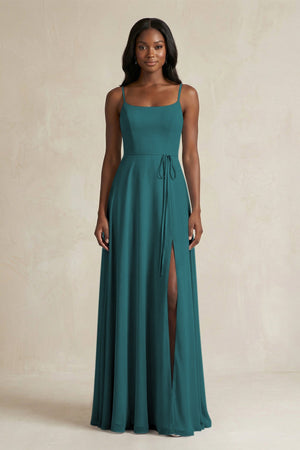 A-Line Spaghetti Straps Chiffon Bridesmaid Dress in Pine - SHE IS ME BRIDESMAID DRESSES