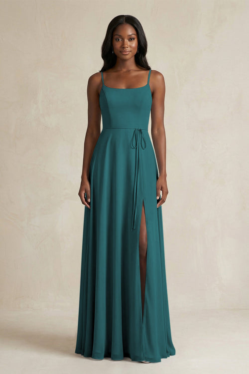 A-Line Spaghetti Straps Chiffon Bridesmaid Dress in Pine - SHE IS ME BRIDESMAID DRESSES
