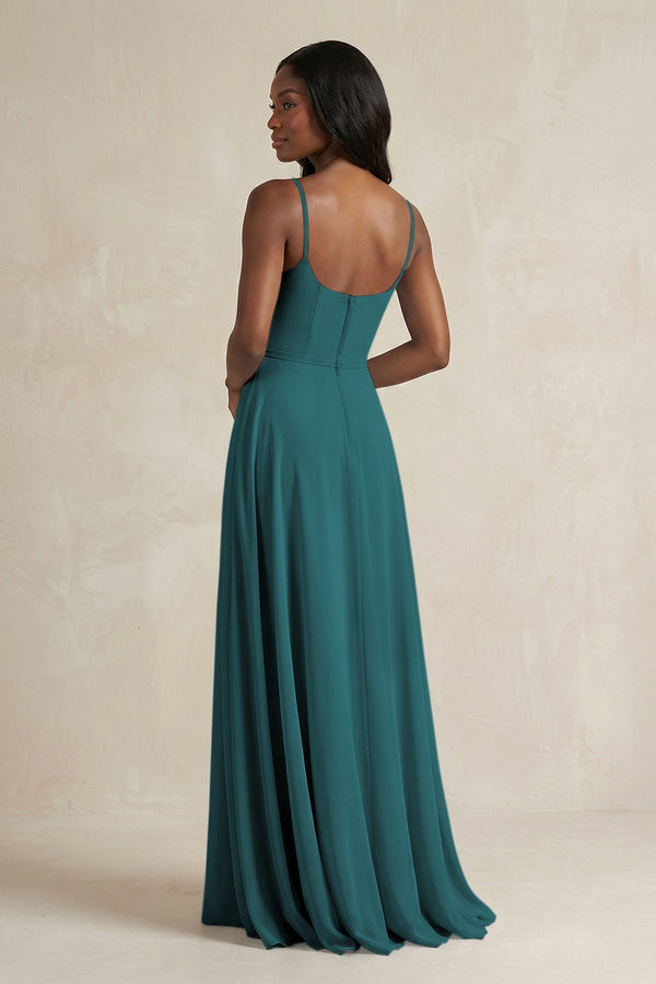 A-Line Spaghetti Straps Chiffon Bridesmaid Dress in Pine - SHE IS ME BRIDESMAID DRESSES