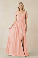 Chiffon A-Line Bridesmaid Dress with Slit  in Rose Petal - SHE IS ME BRIDESMAID DRESSES