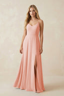 Cami Strap A-Line Chiffon Bridesmaid Dress with Slit in Rose Petal - SHE IS ME BRIDESMAID DRESSES
