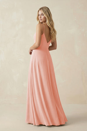 Cami Strap A-Line Chiffon Bridesmaid Dress with Slit in Rose Petal - SHE IS ME BRIDESMAID DRESSES