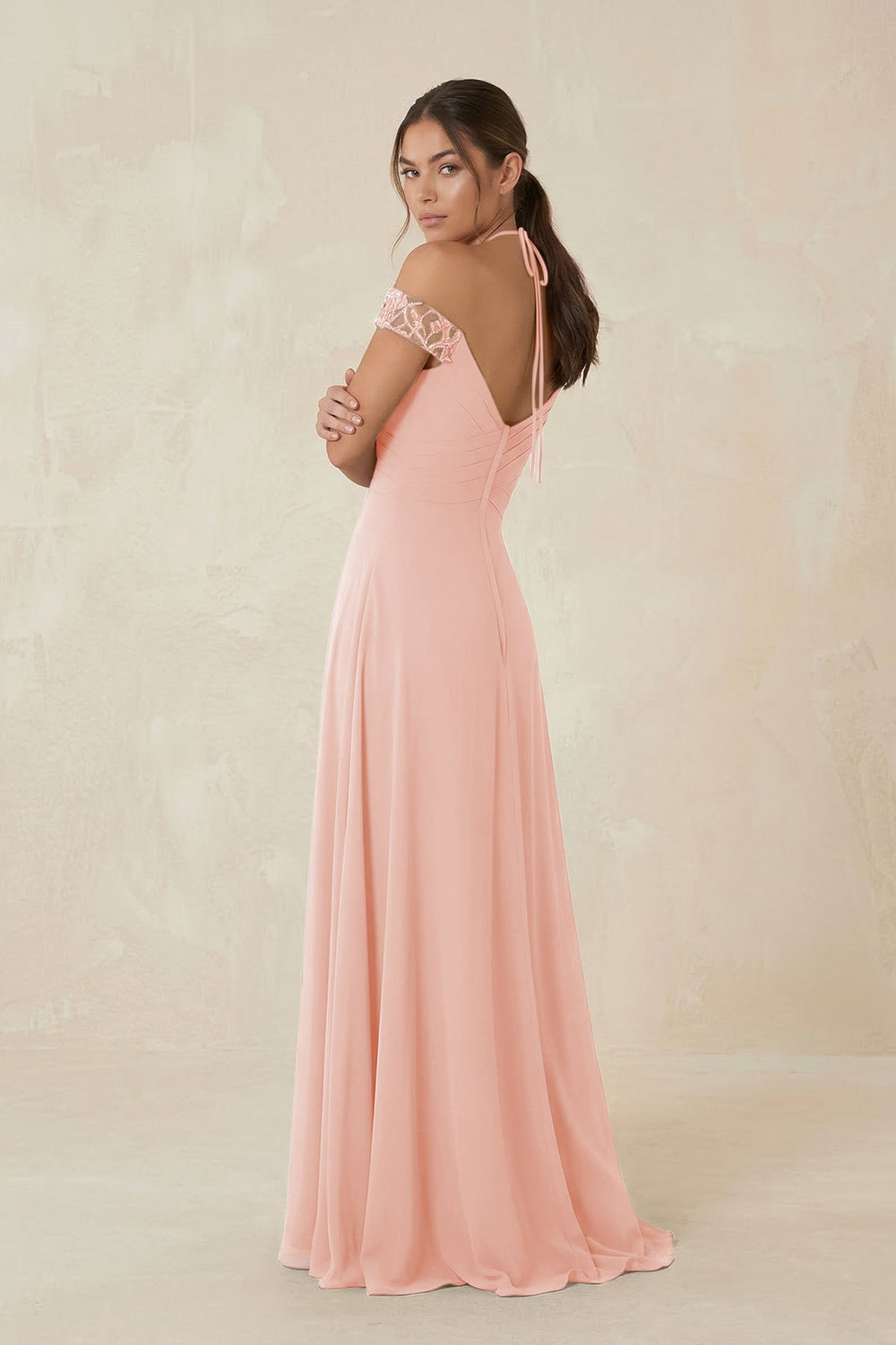 A-Line Off-the-Shoulder Chiffon Bridesmaid Dress in Rose Petal - KISS BRIDAL BRIDESMAID DRESSES
