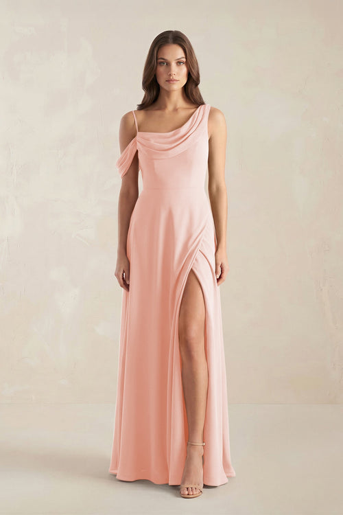 One-Shoulder Chiffon A-Line Bridesmaid Dress in Rose Petal - SHE IS ME BRIDESMAID DRESSES