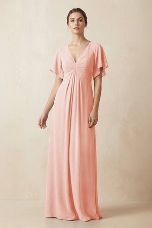 Short Sleeve V-Neck Chiffon A-Line Bridesmaid Dress in Rose Petal - SHE IS ME BRIDESMAID DRESSES