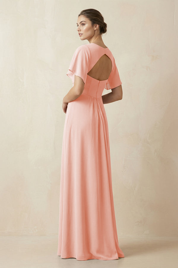 Short Sleeve V-Neck Chiffon A-Line Bridesmaid Dress in Rose Petal - SHE IS ME BRIDESMAID DRESSES