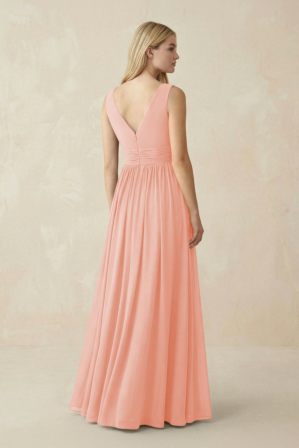 V-Neck Chiffon Pleated A-Line Bridesmaid Dress in Rose Petal - KISS BRIDAL BRIDESMAID DRESSES