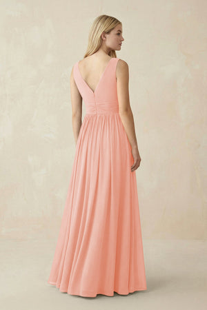 V-Neck Chiffon Pleated A-Line Bridesmaid Dress in Rose Petal - SHE IS ME BRIDESMAID DRESSES