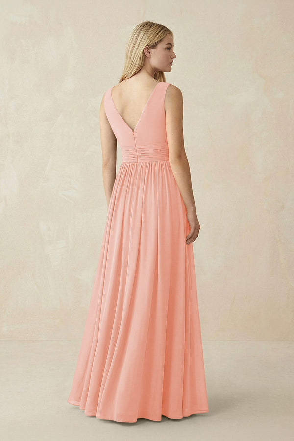 V-Neck Chiffon Pleated A-Line Bridesmaid Dress in Rose Petal - SHE IS ME BRIDESMAID DRESSES