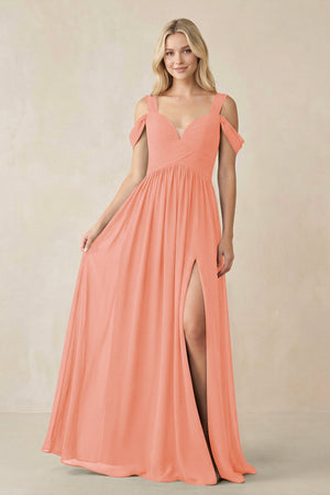 Chiffon A-Line Bridesmaid Dress with Slit  in Rosette - SHE IS ME BRIDESMAID DRESSES