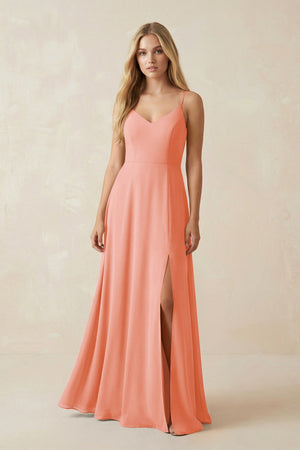 Cami Strap A-Line Chiffon Bridesmaid Dress with Slit in Rosette - SHE IS ME BRIDESMAID DRESSES