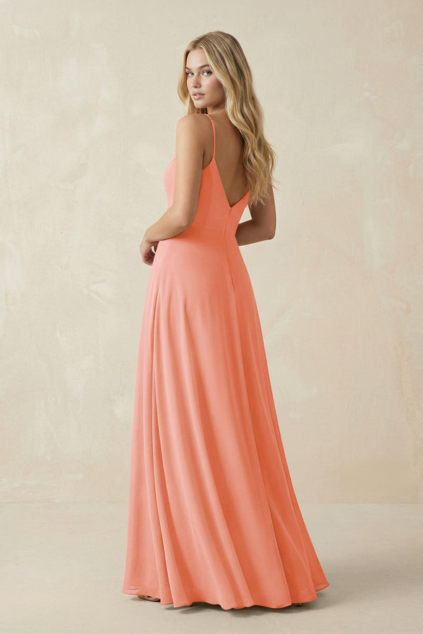 Cami Strap A-Line Chiffon Bridesmaid Dress with Slit in Rosette - SHE IS ME BRIDESMAID DRESSES