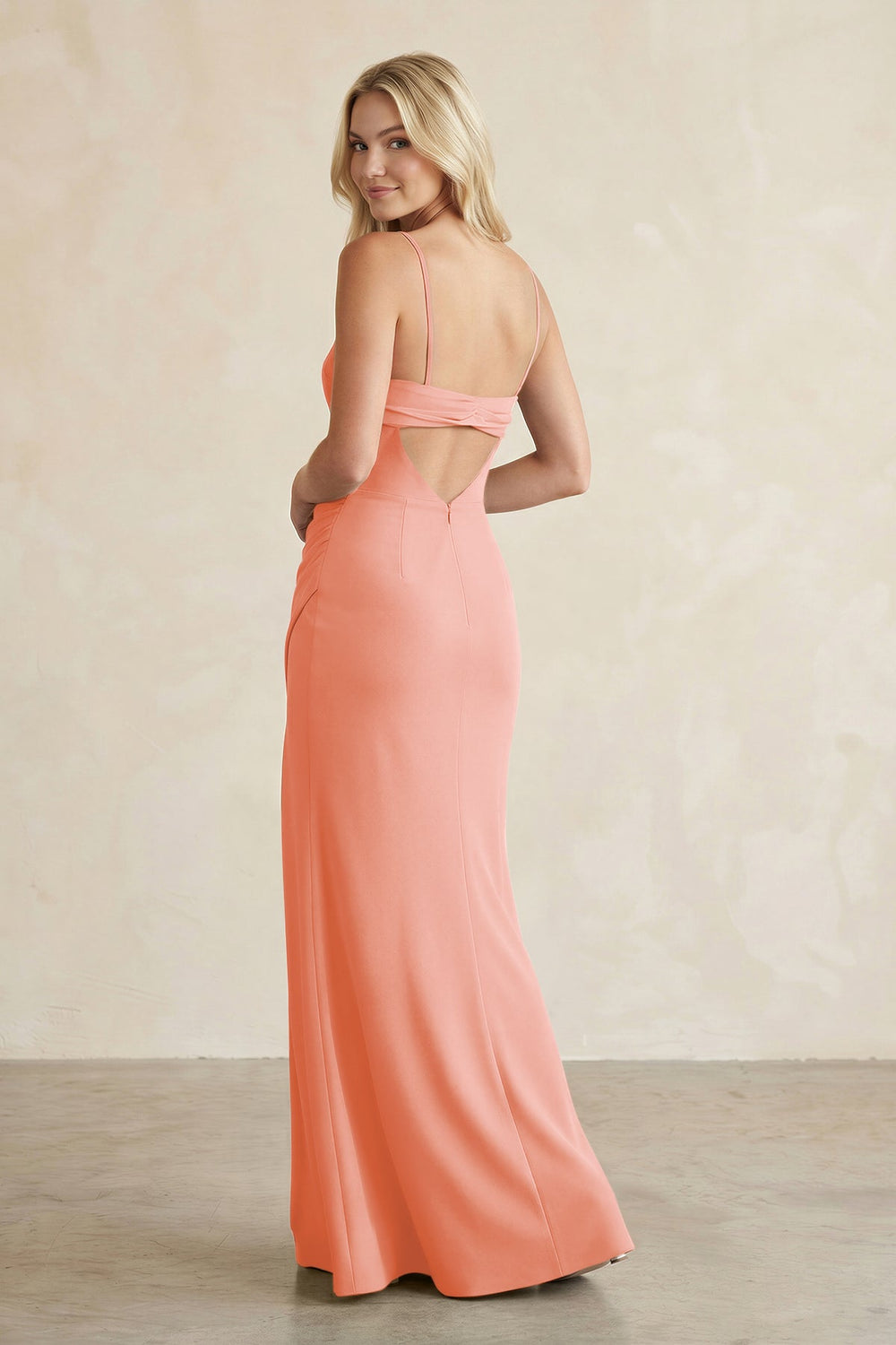 Cami Strap Chiffon Sheath Bridesmaid Dress with Slit in Rosette - KISS BRIDAL BRIDESMAID DRESSES