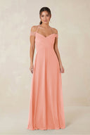 A-Line Off-the-Shoulder Chiffon Bridesmaid Dress in Rosette - KISS BRIDAL BRIDESMAID DRESSES