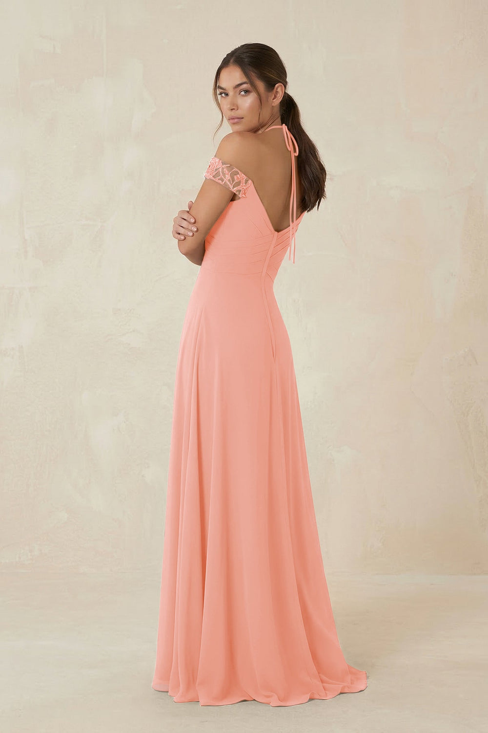 A-Line Off-the-Shoulder Chiffon Bridesmaid Dress in Rosette - KISS BRIDAL BRIDESMAID DRESSES