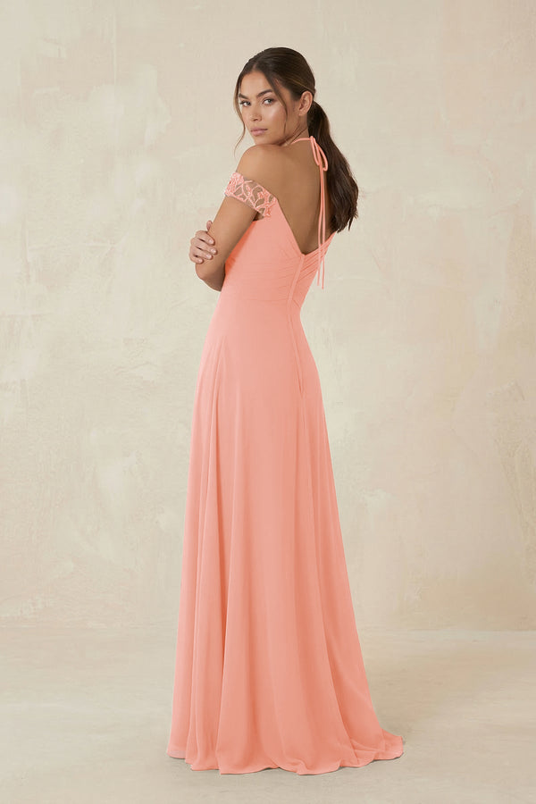 A-Line Off-the-Shoulder Chiffon Bridesmaid Dress in Rosette - KISS BRIDAL BRIDESMAID DRESSES