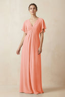 Short Sleeve V-Neck Chiffon A-Line Bridesmaid Dress in Rosette - SHE IS ME BRIDESMAID DRESSES