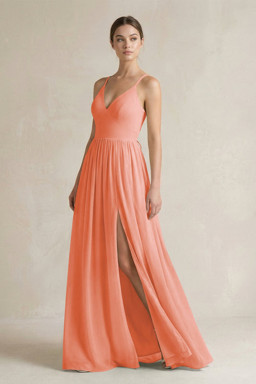 A-Line Spaghetti Strap Chiffon Bridesmaid Dress in Rosette - SHE IS ME BRIDESMAID DRESSES