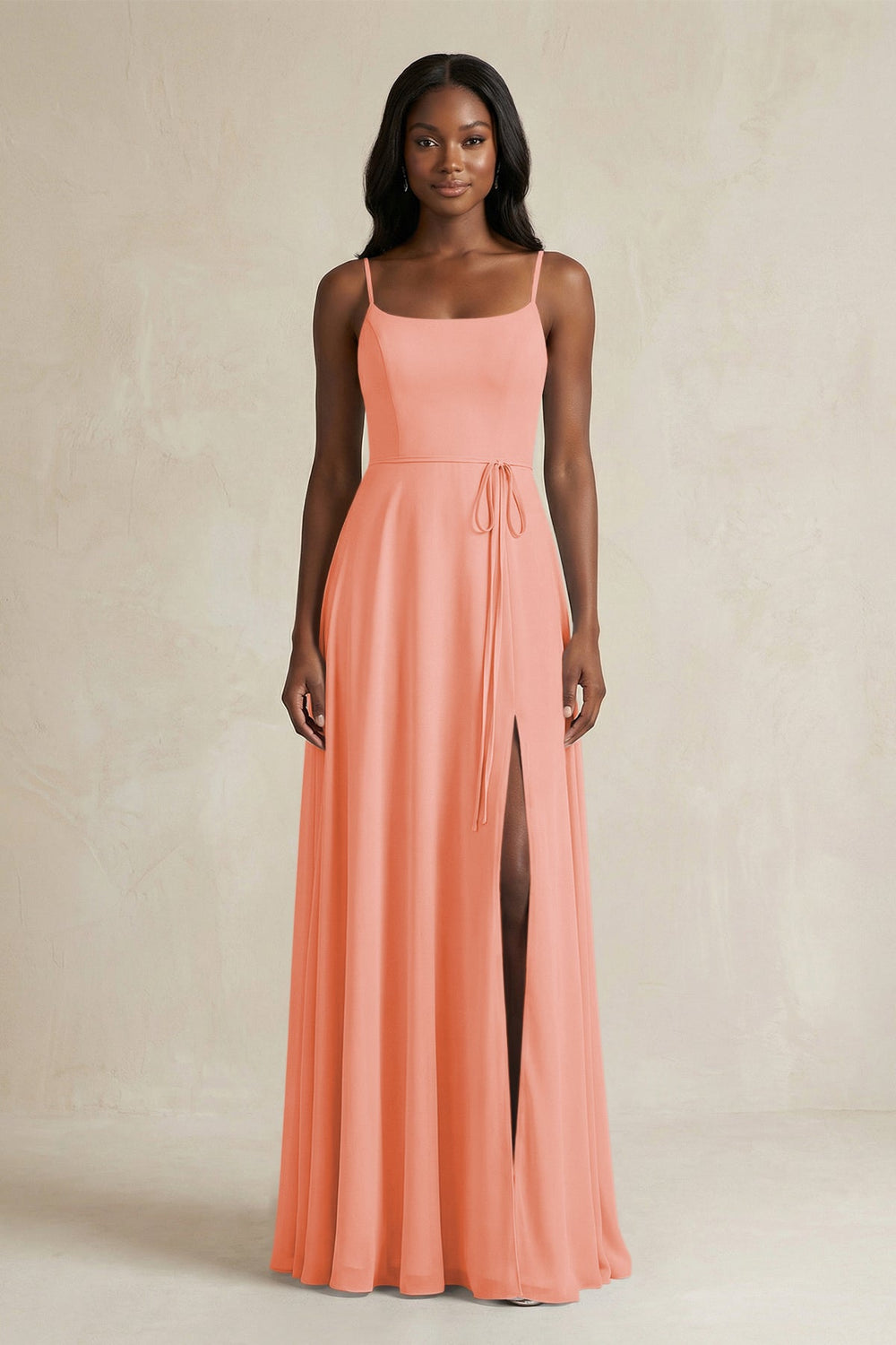 A-Line Spaghetti Straps Chiffon Bridesmaid Dress in Rosette - KISS BRIDAL BRIDESMAID DRESSES