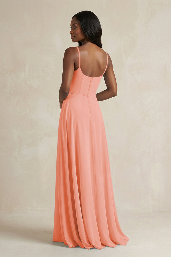 A-Line Spaghetti Straps Chiffon Bridesmaid Dress in Rosette - SHE IS ME BRIDESMAID DRESSES