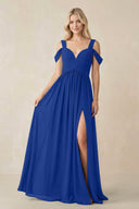 Chiffon A-Line Bridesmaid Dress with Slit  in Royal Blue - SHE IS ME BRIDESMAID DRESSES