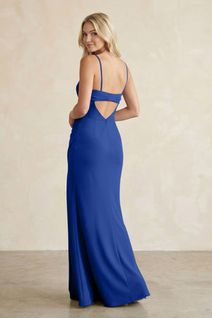 Cami Strap Chiffon Sheath Bridesmaid Dress with Slit in Royal Blue - SHE IS ME BRIDESMAID DRESSES