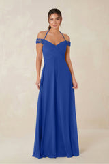 A-Line Off-the-Shoulder Chiffon Bridesmaid Dress in Royal Blue - KISS BRIDAL BRIDESMAID DRESSES