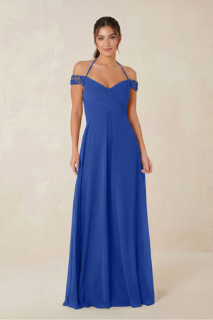 A-Line Off-the-Shoulder Chiffon Bridesmaid Dress in Royal Blue - KISS BRIDAL BRIDESMAID DRESSES