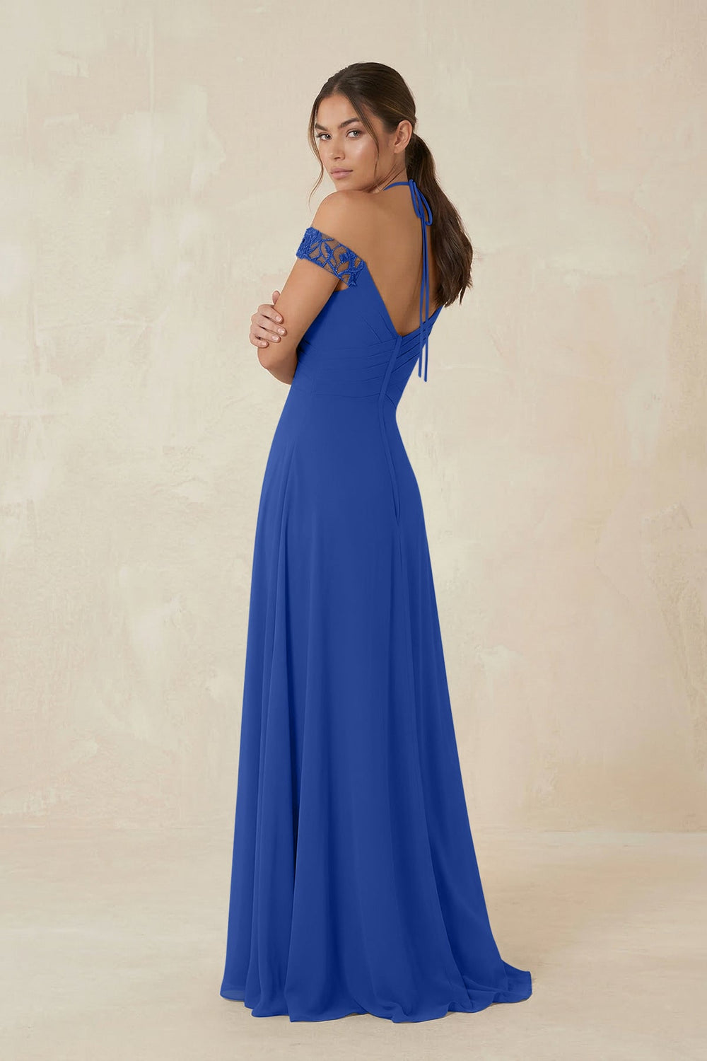 A-Line Off-the-Shoulder Chiffon Bridesmaid Dress in Royal Blue - KISS BRIDAL BRIDESMAID DRESSES