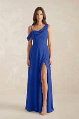 One-Shoulder Chiffon A-Line Bridesmaid Dress in Royal Blue - KISS BRIDAL BRIDESMAID DRESSES
