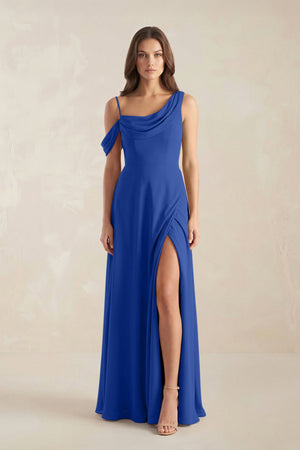 One-Shoulder Chiffon A-Line Bridesmaid Dress in Royal Blue - SHE IS ME BRIDESMAID DRESSES